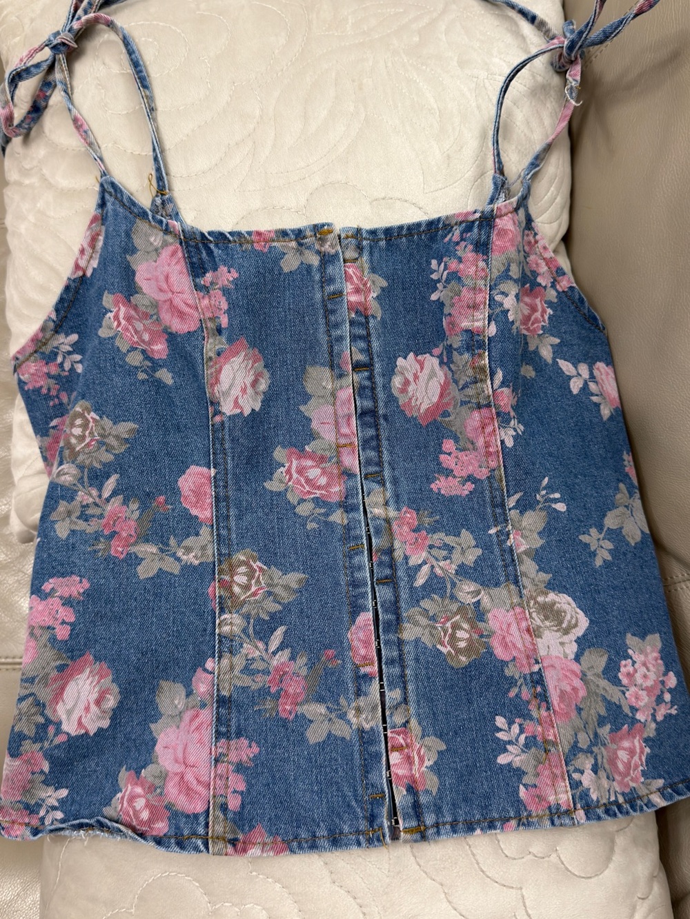 Missguided + Blue Denim Floral Tie-Strap Cami